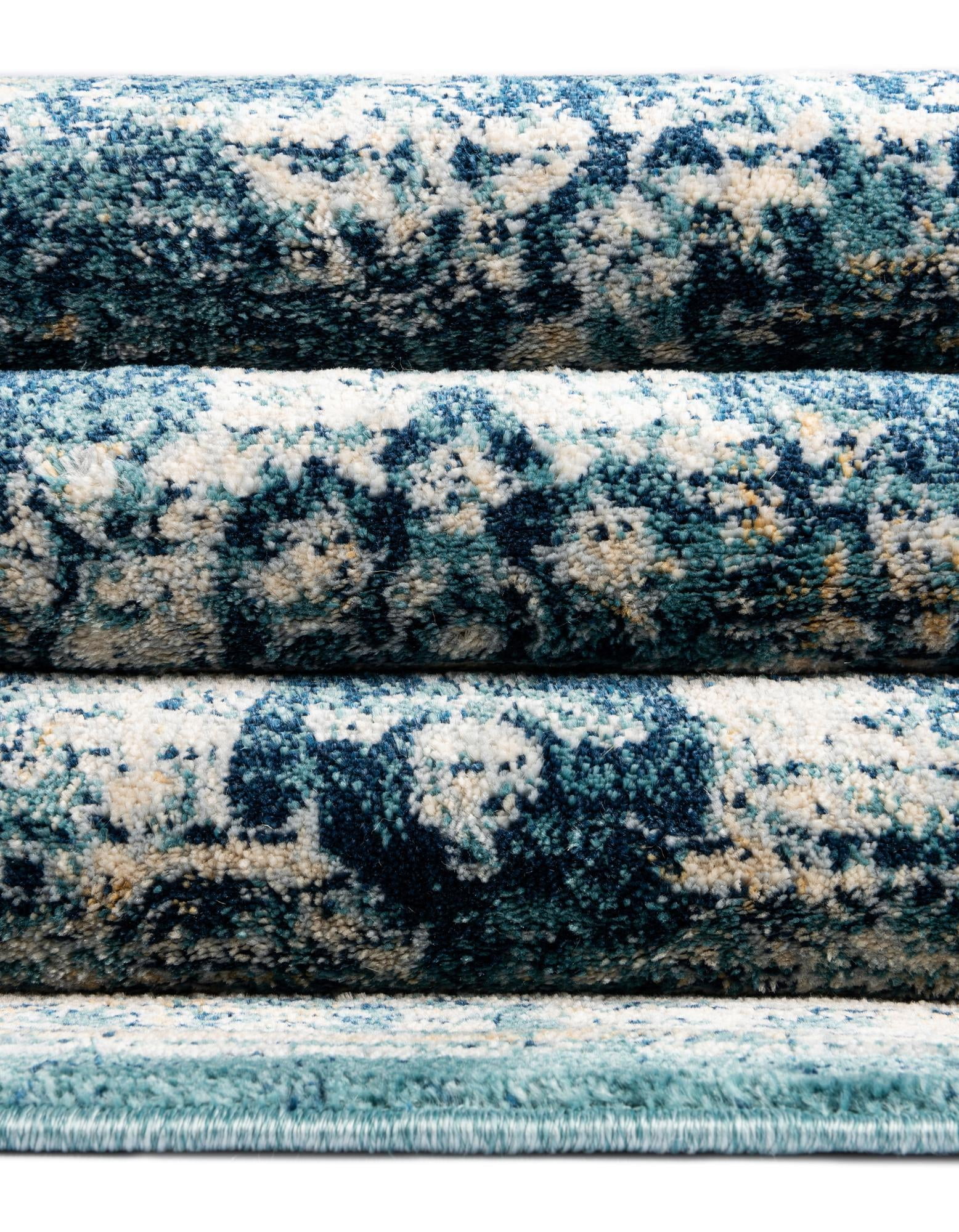 Unique Loom Oslo Collection Area Rug - Norrebro (3' x 13' 1" Runner Navy Blue/Light Blue)