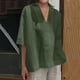 thumbnail image 2 of Blusa suelta de algodón con cuello en V y solapa de manga corta a la moda de verano para mujer OAVQHLG3B Store lin121212, 2 of 4