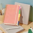 thumbnail image 6 of Hardcover Spiral Notebook Journal with Removable Dividers Tabs, 300 Pages Leather 5 Subject Notebook College Ruled, 5.7"×8.3" Large Notebooks for Work Study Note Taking, Journal for Women,Salmon, 6 of 8
