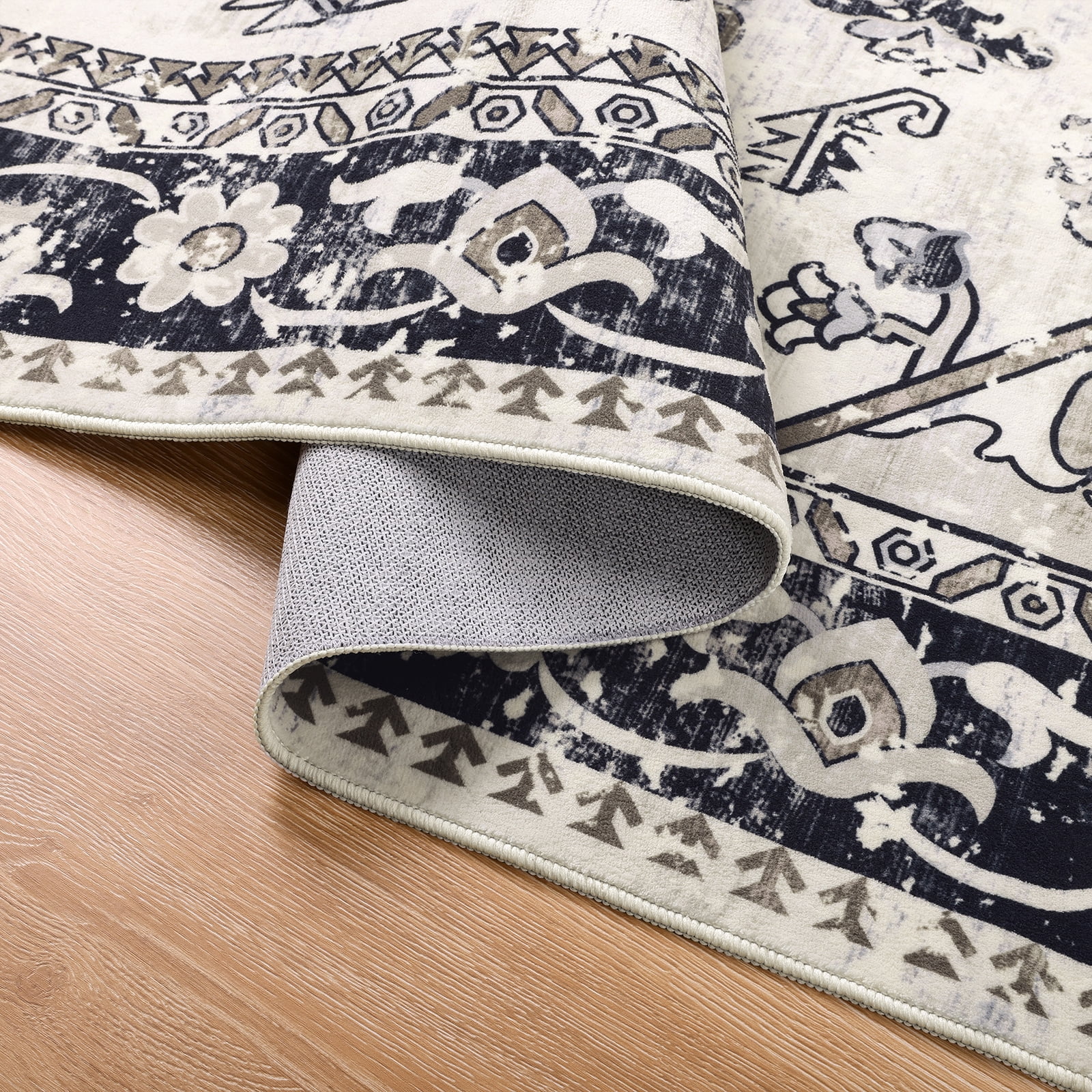 LOKHOM 5'x7' Boho Area Rug for Living Room, Non Slip Machine Washable Rugs Vintage Floor Carpet for Bedroom Dinning Room Kitchen, Black Coffee
