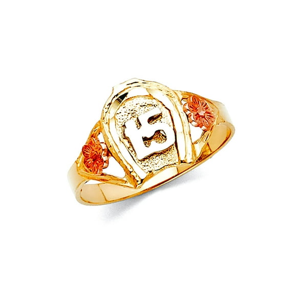 14k Yellow Gold White Gold and Rose Gold Quinceanera Sweet 15 Years Ring Size 7 Ring for Women