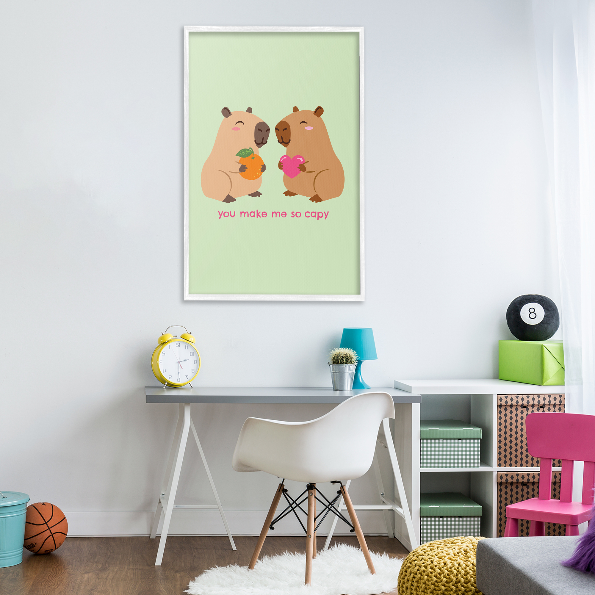 You Make Me So Capy White Framed Giclee Art, design by Emily Dumas