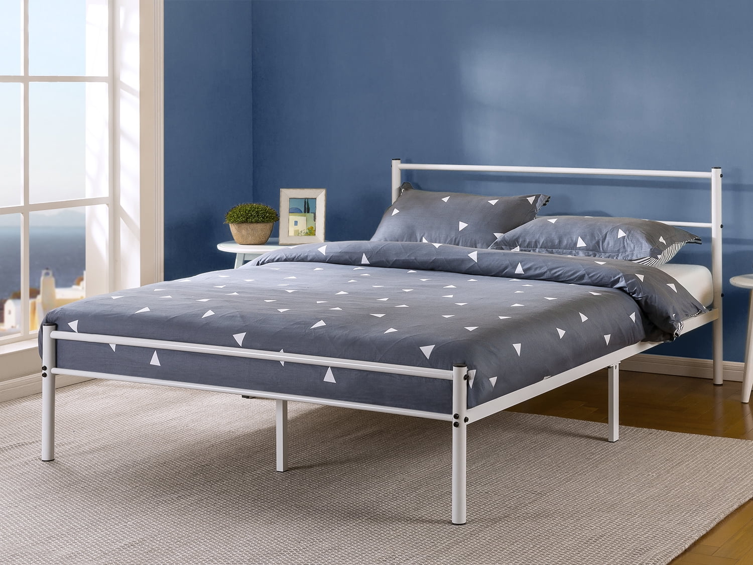 Zinus Geraldine 12 White Metal Platform Bed Frame With Headboard Zinus Geraldine 12 White Metal Platform Bed Frame With Headboard And Footboard Queen Com