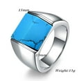 thumbnail image 2 of PAMTIER Unisex Stainless Steel Vintage Simple Geometry Fold Square Cut Simulated Turquoise Gemstone Biker Ring Wedding Band Silver Size 12, 2 of 6