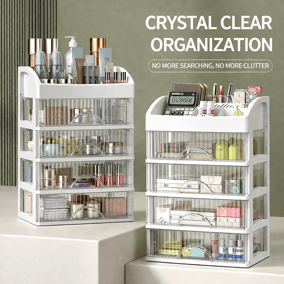Makeup Organizer with Drawers, Clear Desktop Storage Organizer for Skincare, Cosmetics, Office Supplies and Vanity Countertop