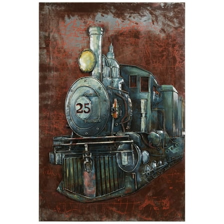 Empire Art Direct "Train" Primo Mixed Media Hand Painted Iron Wall Sculpture