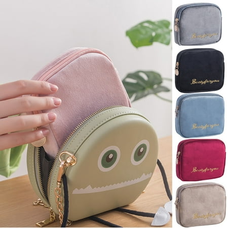 

Travelwant Plush Cloth Sanitary Napkins Bag Coin Purse Bag Fabric Portable Purse Pouch Bag with Zipper for Lipstick Coins Cash Credit Card Headset USB Charger Cable Keys