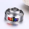 thumbnail image 4 of Iris De Acero Inoxidable Multicolor De Cristal Homosexuales Les Nos Enorgullecen Tamaño 13 Sunnimix Rainbow Ring, 4 of 7