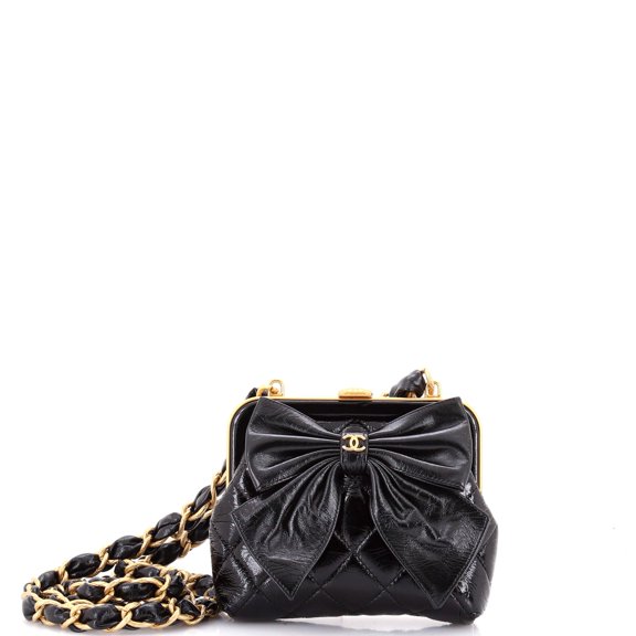 Pre-Owned Bow Frame Clutch With Chain Quilted Patent with Lambskin Mini By Rebag