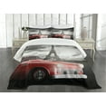 thumbnail image 3 of Ambesonne Paris Quilted Bedspread Set 3 Pcs, Vintage Car and Eiffel, King Size, Grey Red, 3 of 5