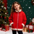 thumbnail image 2 of BOBOGOJP Hoodies for Girls Full Zip Furry Trim Thick Jacket Kids Boys Christmas Santa Sherpa Fleece Lined Warm Pullover Red for Size 4-5 Years, 2 of 6