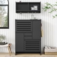 thumbnail image 2 of Shoe Cabinet and Wall Mount Coat Rack Set, 2 Storage Cubbies, Modern Shoes Organizer Cabinets with 2 Flip Drawers and Hooks, Narrow Shoe Rack Cabinet for Entryway, Hallway, 2 of 7