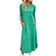 thumbnail image 3 of Zynoxe Maxi Dresses for Women Classic Round Neck 3/4 Sleeve Dresses Casual Loose Solid Color Long Dress Soft Stretchy Daily Wear T-Shirt Dresses with Side Spilt & Pockets S, 3 of 9