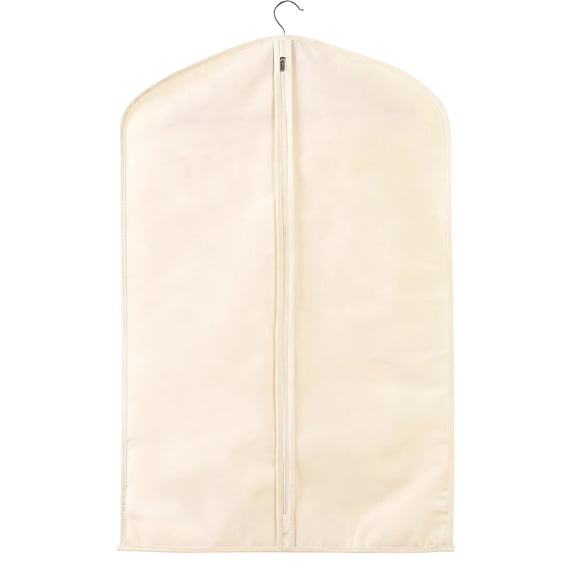 Cotton Garment Bag for Closet Storage, 47.2 inch / 120 cm Suit Cover, Full Zippered Suit Bag, Breathable and Dust Proof, Milky White