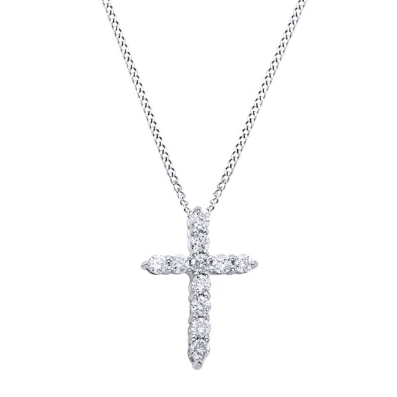 AFFY White Natural Diamond Cross Pendant Necklace in 14K Solid White Gold