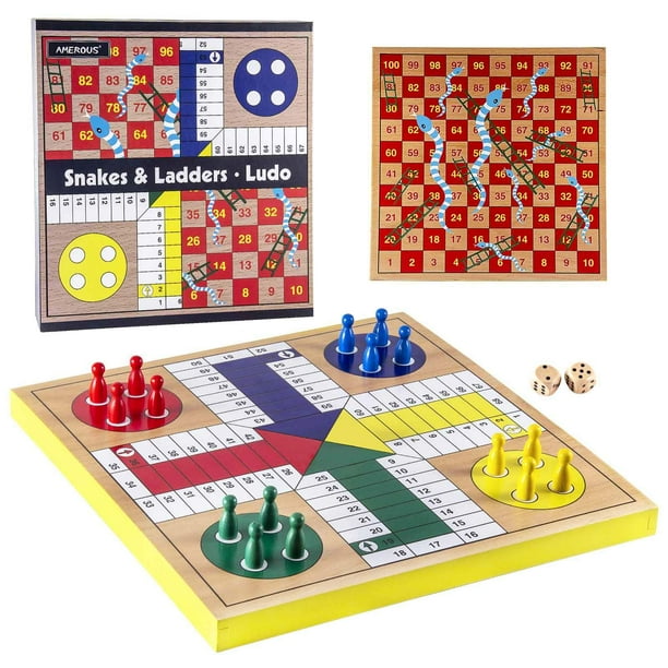 Juego de mesa AMEROUS Ludo Snakes and Ladders 2 en 1 de madera de 30,5 cm