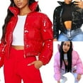 thumbnail image 5 of jsaierl Womens Cropped Jackets Mirror PU Leather Puffer Jacket Fashion Zipper Solid Cropped Jacket Bubble Coats For Women, 5 of 5