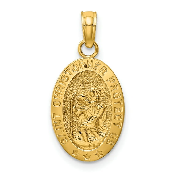 14k Yellow Gold Saint Christopher Medal Necklace Charm Pendant Religious Patron St