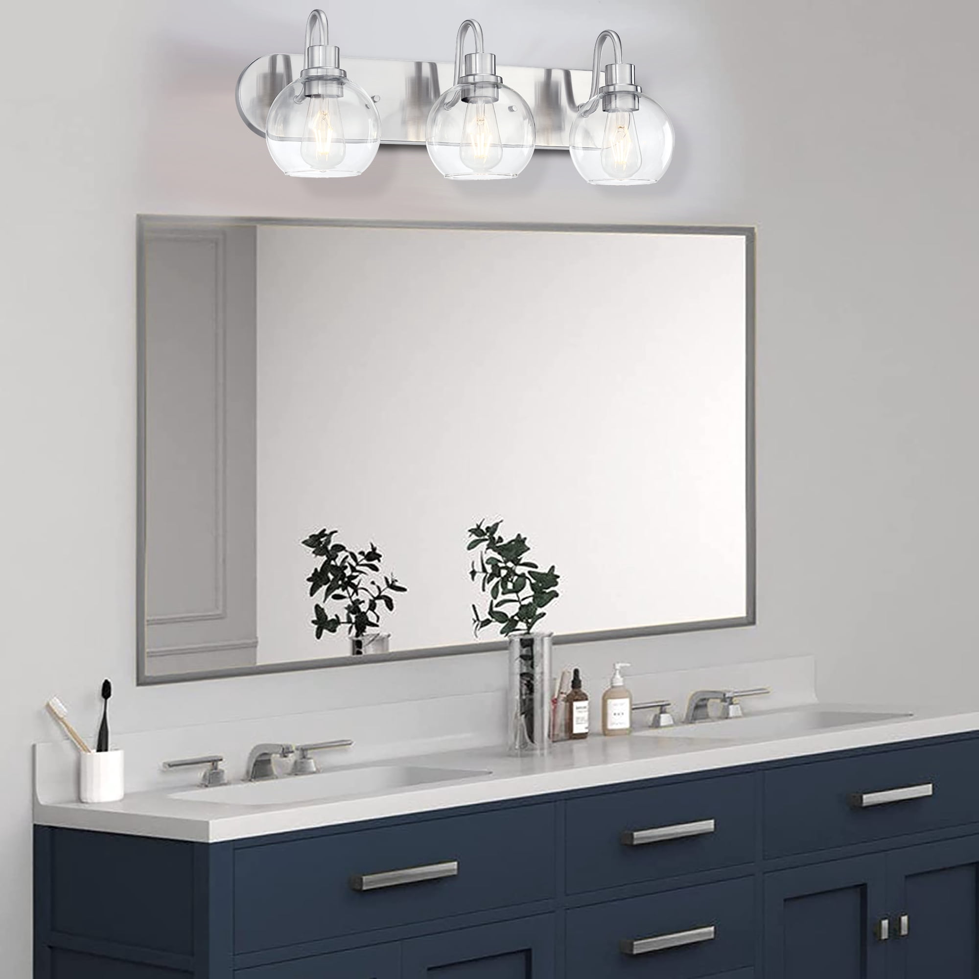Globe Electric Parker 2-Light Vanity Light - Chrome With Clear Glass Shades, 15.56" Wide
