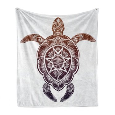 Turtle Soft Flannel Fleece Throw Blanket, Ornate Lacy Motifs Mandala Inspired Style Shell Design Blending Gradient Colors, Cozy Plush for Indoor and Outdoor Use, 50" x 60", Multicolor, by Ambesonne