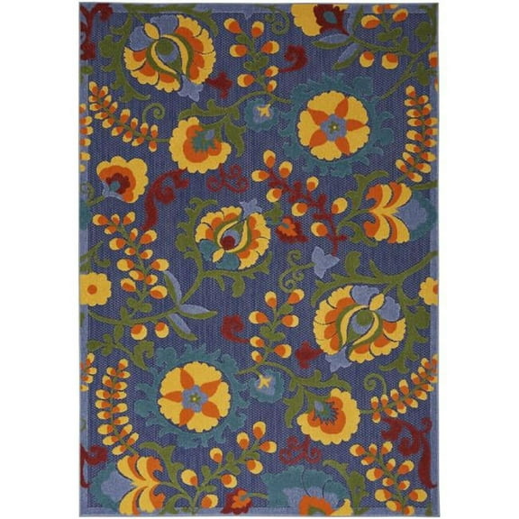 4 x 6 ft. Floral Power Loom Area Rug, Blue & Yellow