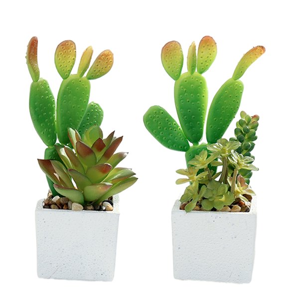 2 uds simulación de planta de cactus suculenta bonsái pequeños adornos creativos macetas cuadradas plantas verdes artificiales