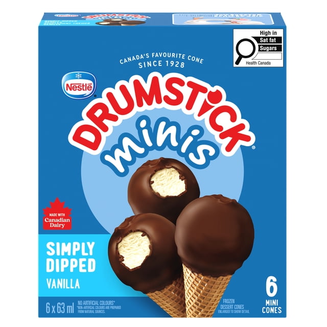 DRUMSTICK Minis Simply Dipped Vanilla Frozen Dessert Cones, 6 x 63 ml