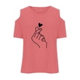 thumbnail image 4 of NAFUU Girls T Shirts Finger Heart Graphic T-Shirts Off Shoulder Short Sleeve O-Neck Blouse For Children Daily Wear Versatile T Shirts For Girl 5-6 Years, 4 of 6