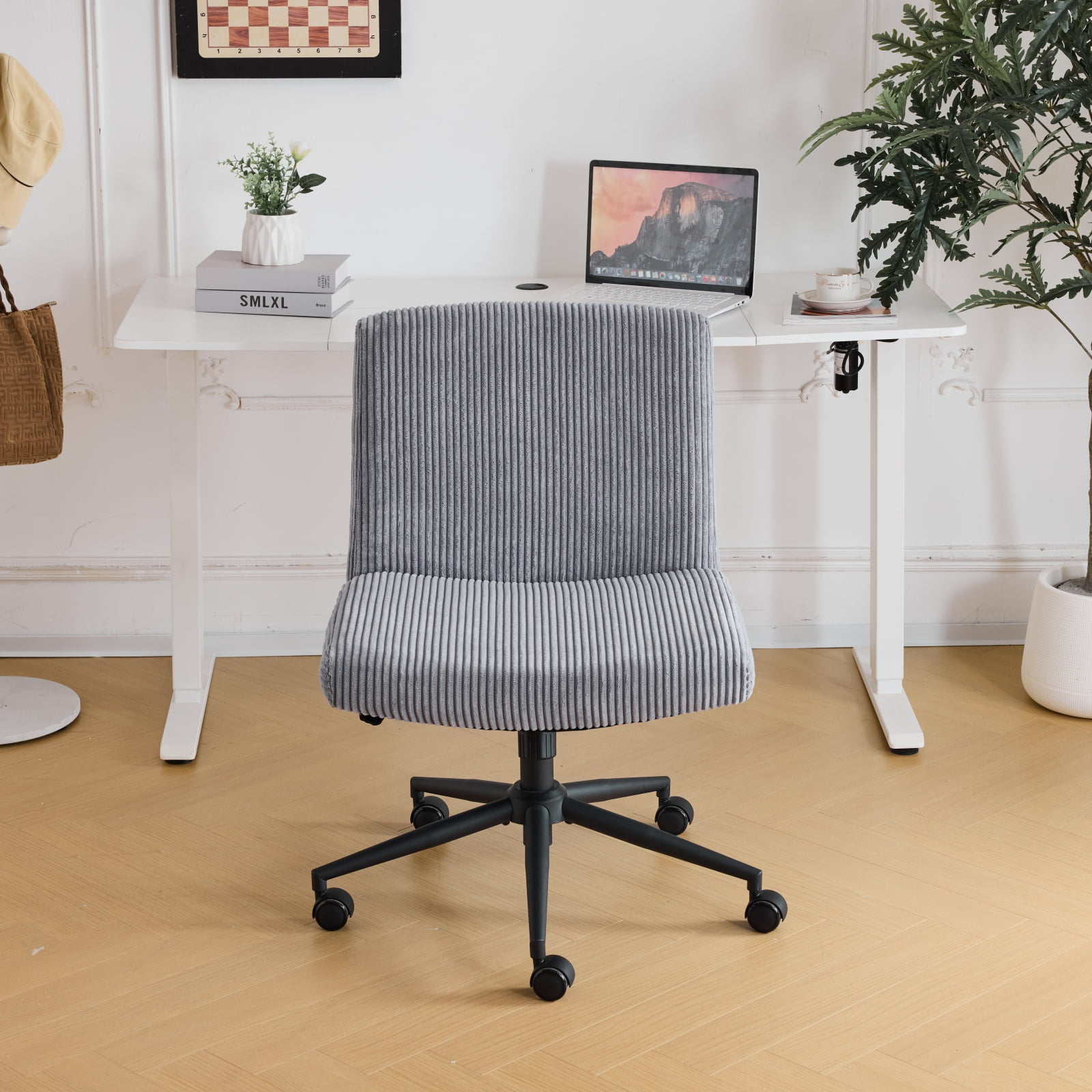 Ktaxon Oversized Armless Office Chair Swivel Study Chair Adjustable Desk Chair with Criss Cross Legs for Conference and Home Gray