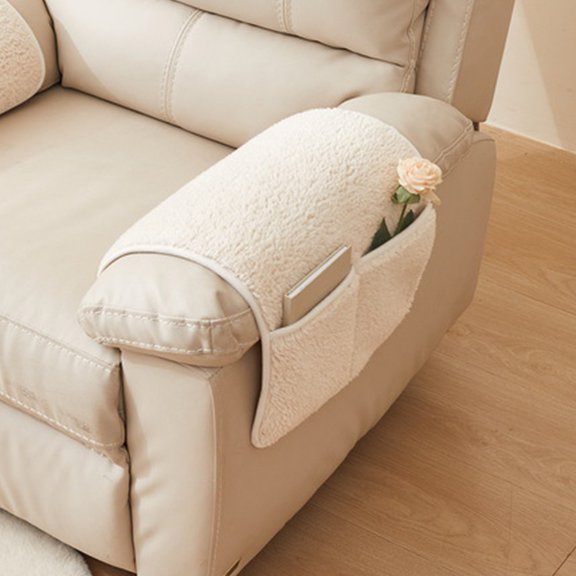 1Pc Soft Recliner Sofa Armrest Cover with Storage Pockets, Non-Slip Washable Plush Furniture Protector, Stain Pet Scratch Resistant Armrest Pad 66×50cm for Sofa Recliner, Couch Arm Guard