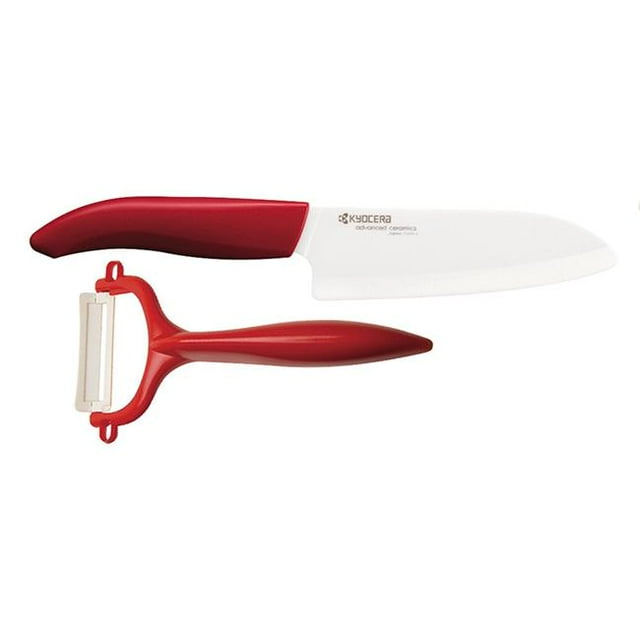 Kyocera FK140CP10NRD 5.5 in. Avancé Céramique Révolution Série Santoku Couteau & Y-Peeler Set&44; Rouge