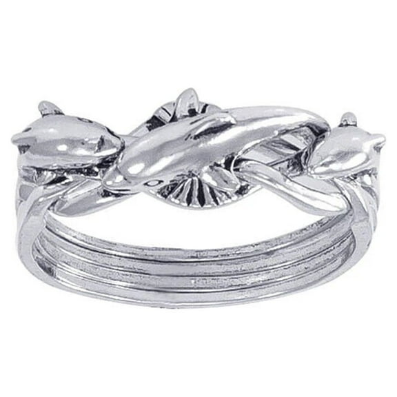 Dolphin 925 Sterling Silver Puzzle Ring Fine Sea Life Jewelry