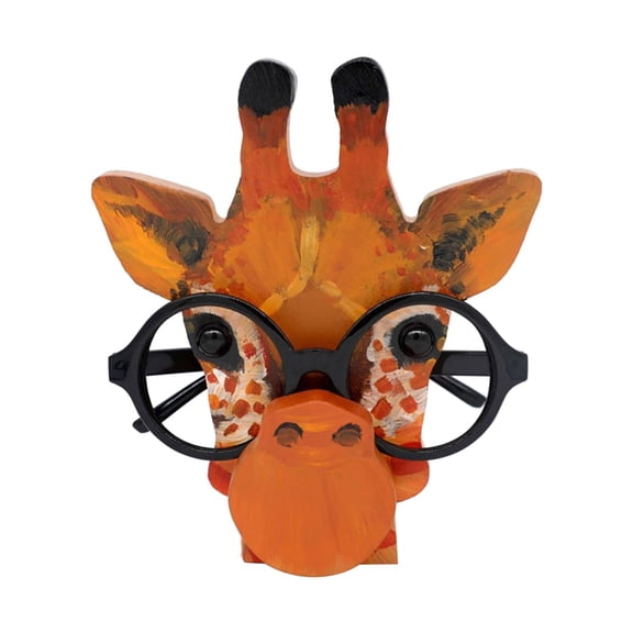 5.9 Inch Creative Forest Animal Glasses Holder Display Stand 3D Giraffe Eyeglass Stand Spectacles Holder Creative Handmade Wood Carved Sunglasses Rack for Shelf Home Office Desktop Décor Gift(B)