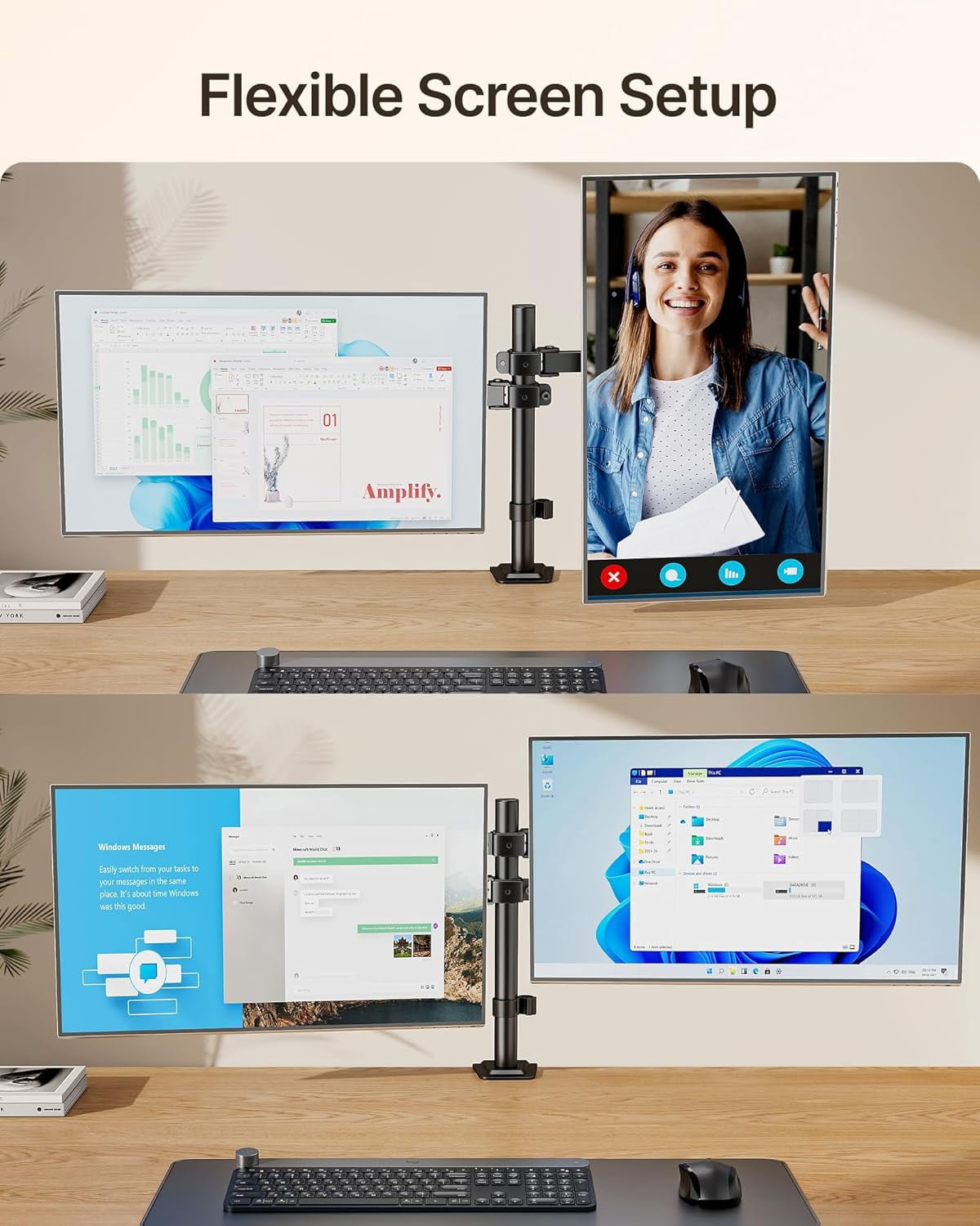 monTEK Dual Monitor Stand for 17–32 Inch Screens, Adjustable Desk Mount Holds up to 22 lbs per Arm, Full Motion Monitor Mount with C-Clamp/Grommet, VESA 75x75/100x100