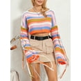 thumbnail image 5 of Cenuakty Women's Fall Cropped Knit Tops Stripe Print O-Neck Tassel Long Sleeve Spring Loose Sweaters Knitwear, 5 of 9