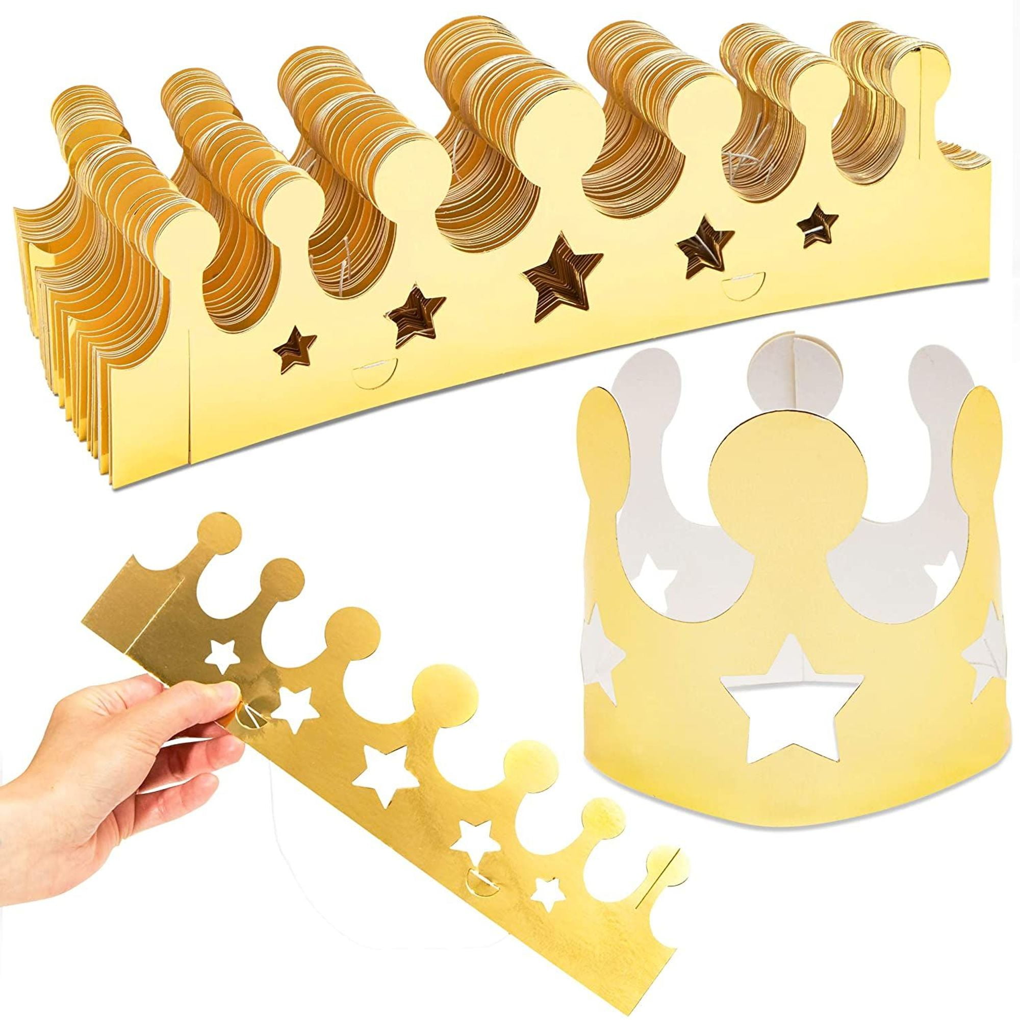 48Pack Gold Foil Paper King Crown Hats for Kids Birthday Party