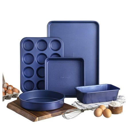 

MLPOA Nonstick Bakeware Set 5 Piece Chef’s Size Bakery Quality Baking Set Even Heat & Non-Warp Technology Includes XL Cookie Sheet Muffin Pan Loaf Pan & Round Baking Tray Dishwasher Safe
