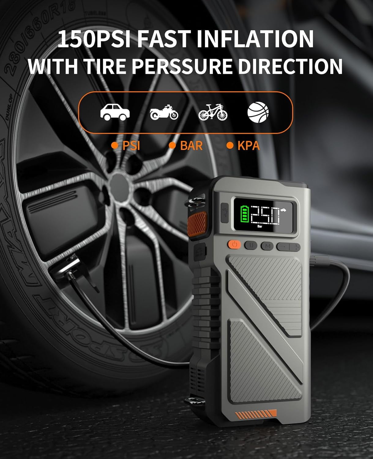 Geeneu  Car Jump Starter with Air Compressor, 8000A Jump Box Combo 150PSI Tire Inflator, 12V Vehicle Jump starter Power Pack for All Gas/12L Diesel