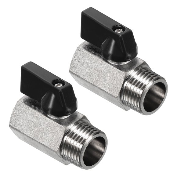 Unique Bargains 1/2 NPT Brass Mini Ball Valve, 2 Pack NPT Female to Male Shut-Off Valve for Pipe Coupler Connector, Black