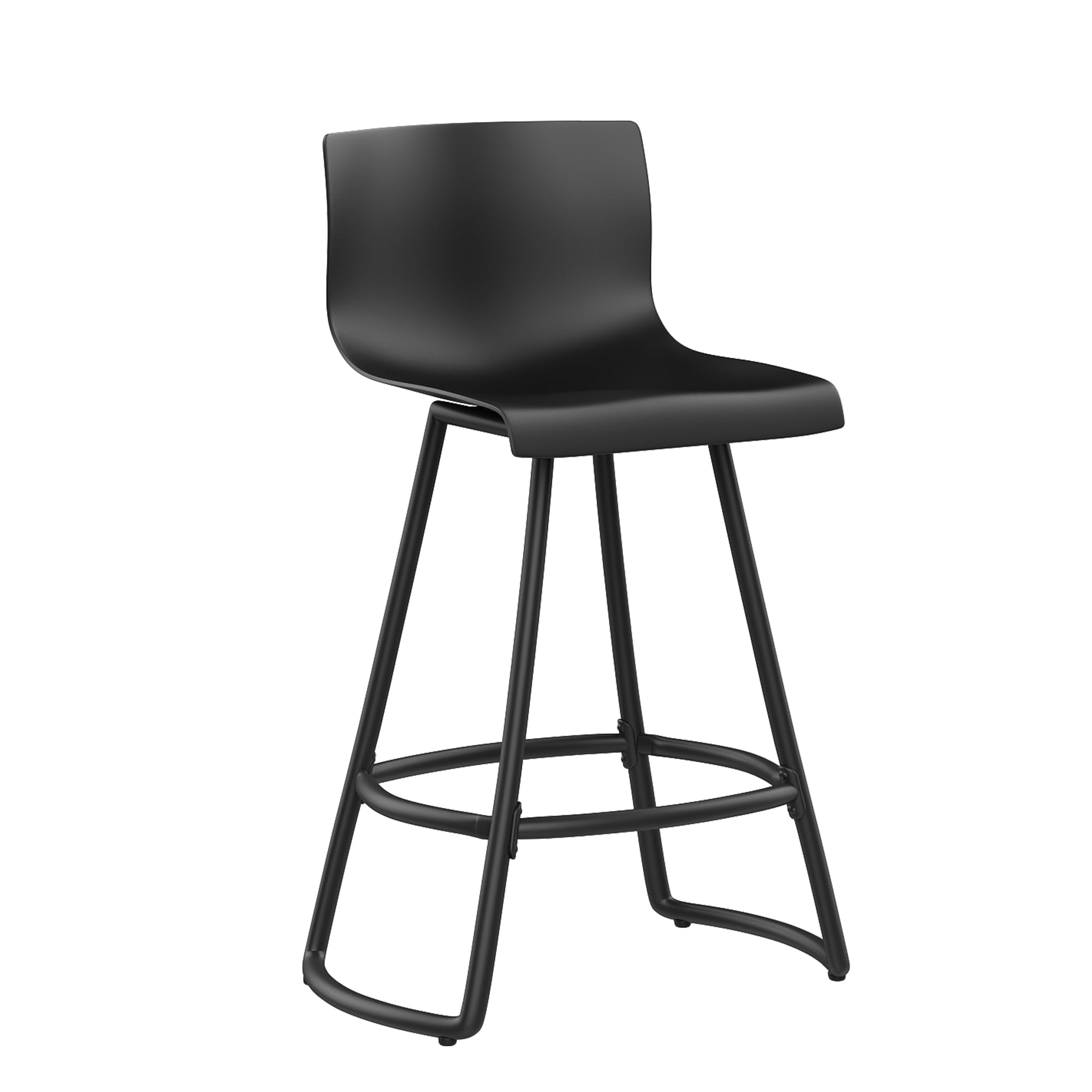 Andeworld 30" Swivel Bar Stools with Backs Plastic Counter Height Stools with Metal Legs (Set of 4, Black）