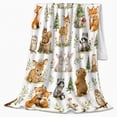 thumbnail image 2 of Sweet Woodland Friends Deer Fox Rabbit Raccoon Bear Floral Flannel Blanket, Cozy Sofa Throw for families and Nature Fans, Warm Bedroom bedroom Reading Nook Home Decor, Birthday Gift, 2 of 8
