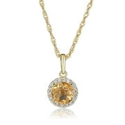 AVORA 10K Yellow Gold November Birthstone-Genuine Citrine with Simulated Diamond CZ Halo Pendant Necklace with 18" Chain