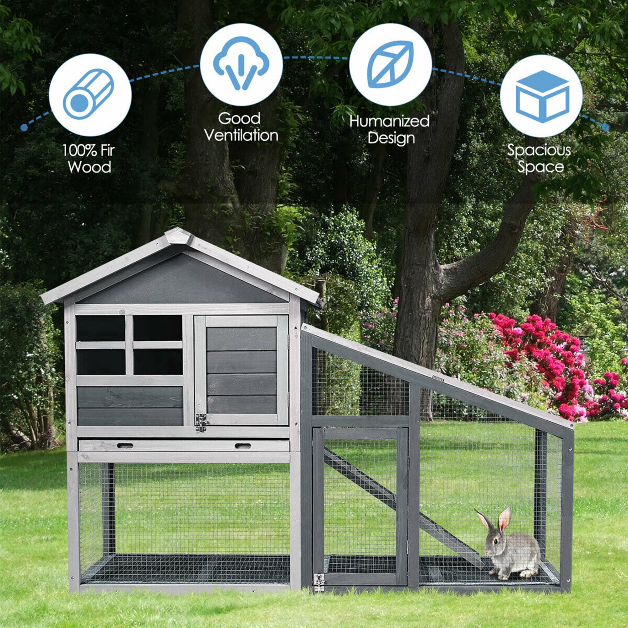 Gymax 58'' Wooden Rabbit Hutch Large Chicken Coop Weatherproof Indoor & Outdoor Use