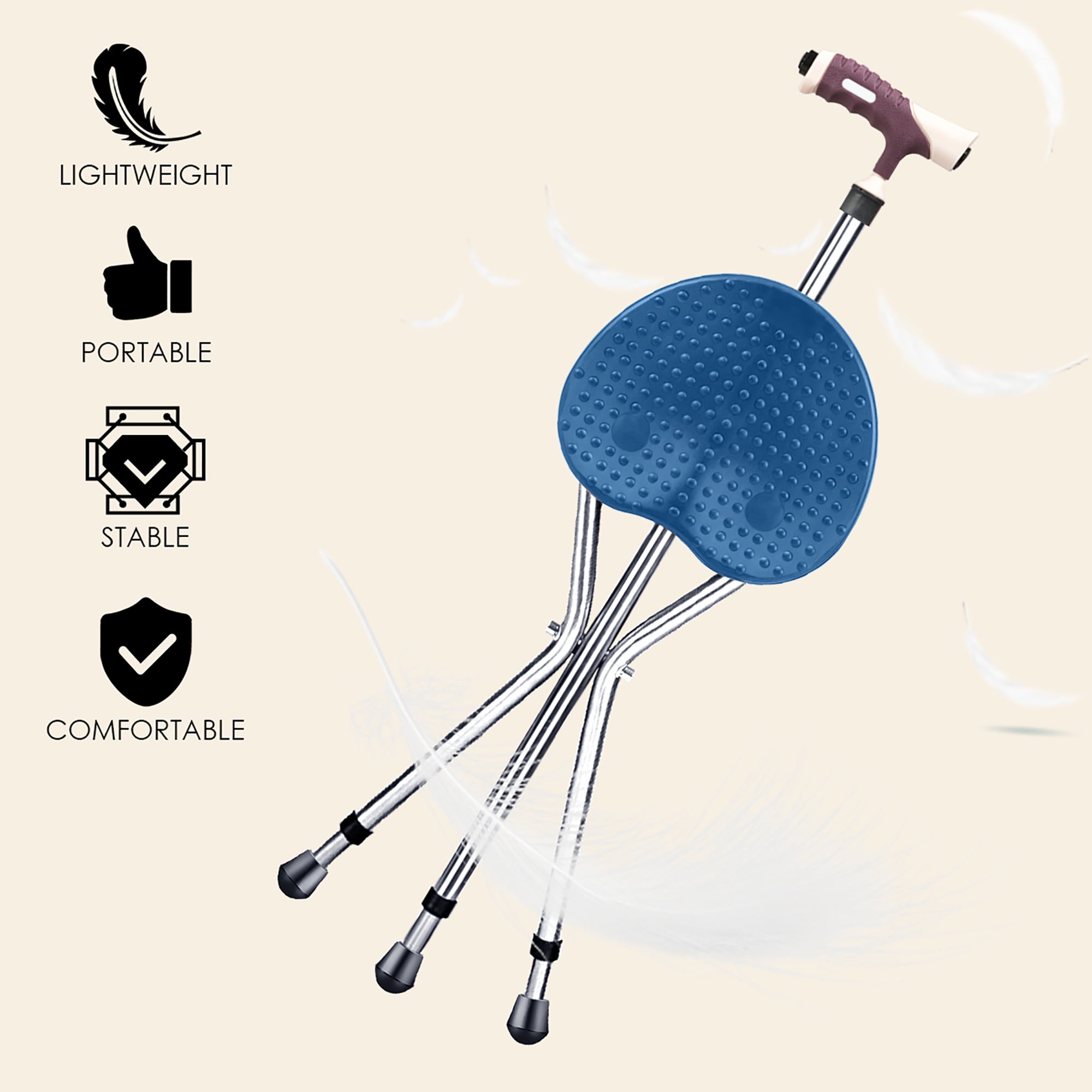 Goplus Adjustable Folding Cane Outdoor Seat Stool Aluminum Alloy Crutch Chair with Light Blue