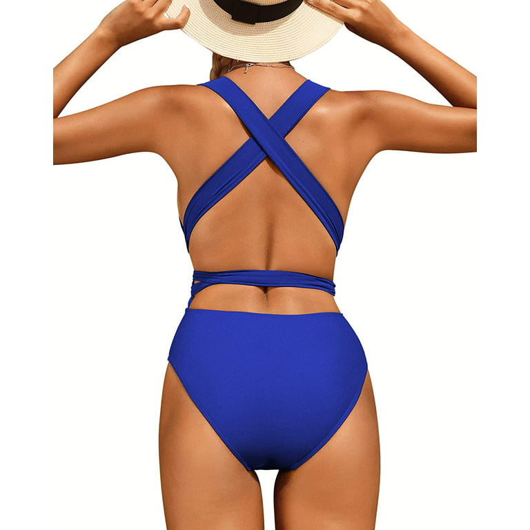 BeautyIn Sexy One Piece Swimsuits for Women Plunge V Neck Self Tie Monokini  