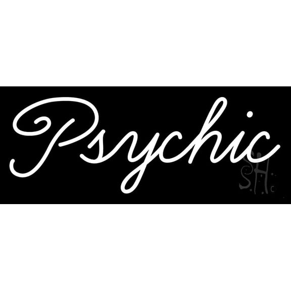 Cursive White Psychic LED Neon Sign 13" Tall x 32" Wide - inches Black Square Cut Acrylic Backing, with Dimmer - Bright and Premium built indoor LED Neon Sign for Storefront.