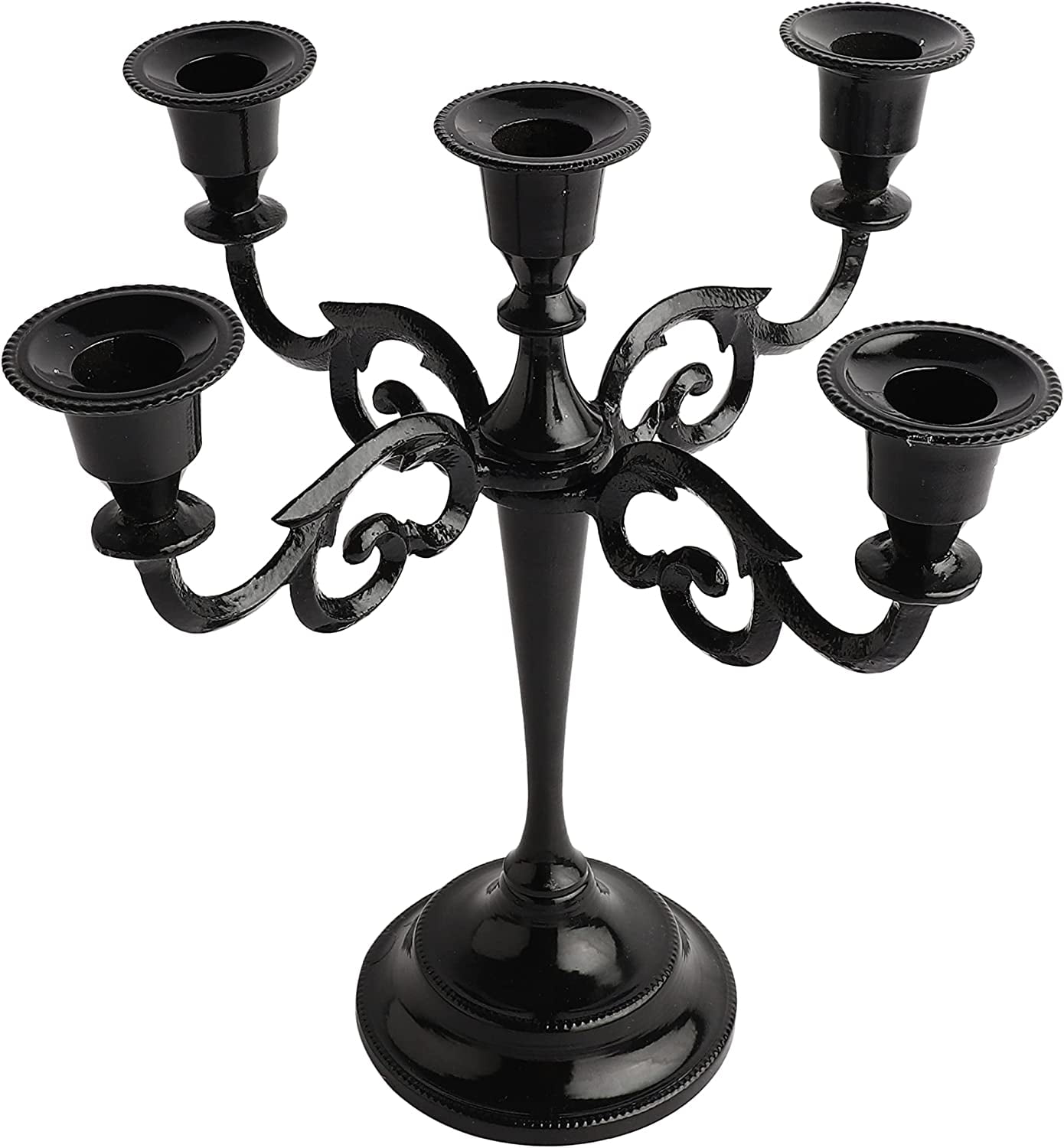 Rely+ 5 Arm Candelabra 10 inch Tall Glossy Black Taper Candle Holders