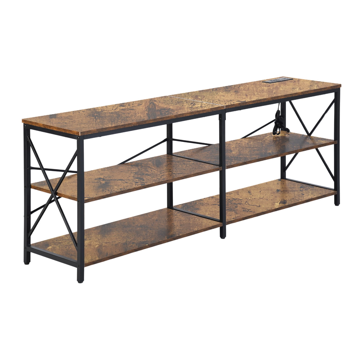 TV Stand for TVs up to 70 Inch, Industrial Entertainment Center with RGB LED Light, 3-Tier Storage Media Console, 150lbs Capacity for Living Room Bedroom