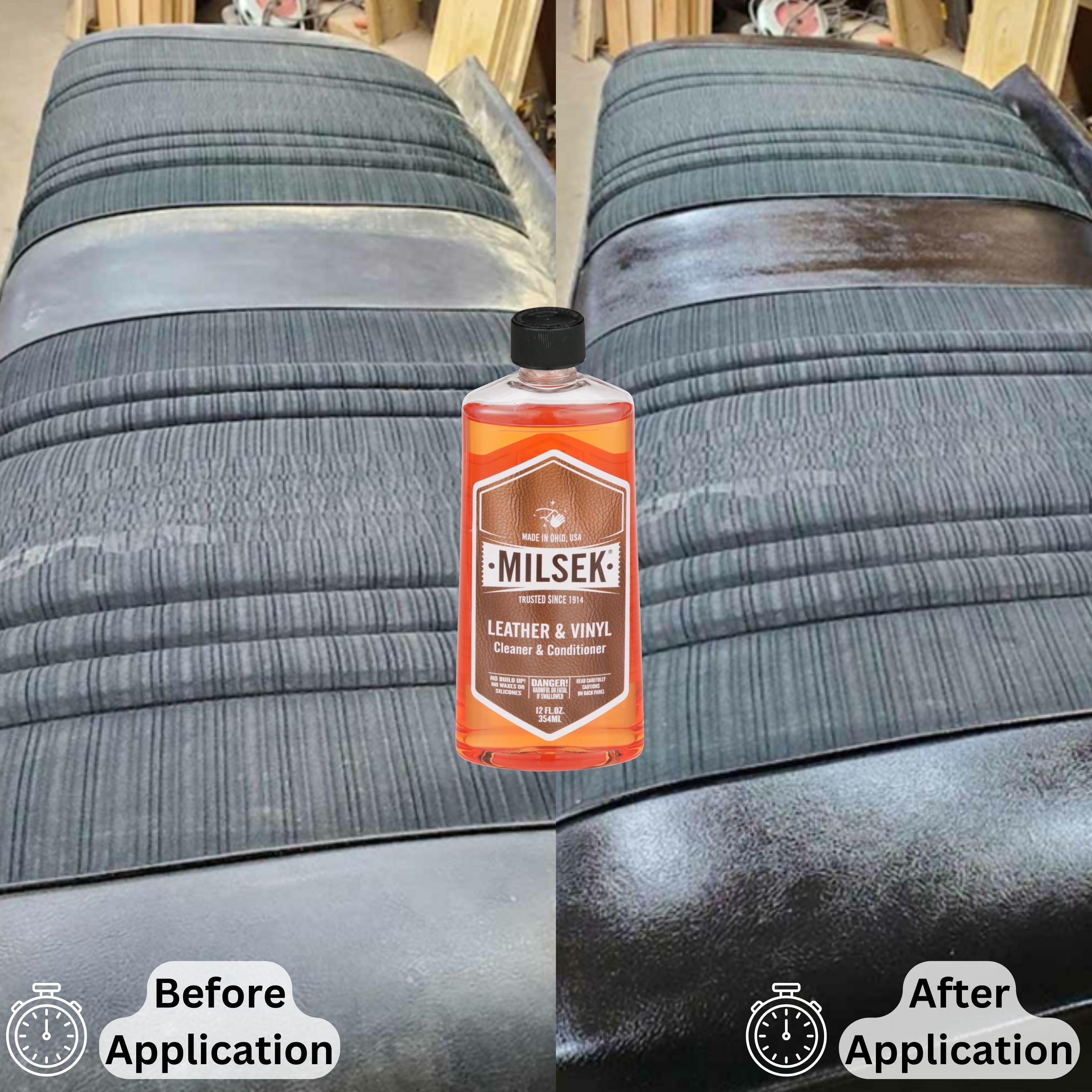 Milsek Leather & Vinyl Cleaner & Conditioner, 12-Ounce, 2 bottles with Microfiber Towel