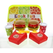 GiftExpress Burger & Chess  Fast Food Cooking Play Set for Kids with Hamburger, Fries, Hot Dog, Coke, Ketchup, Milk, Sauce and Tray
